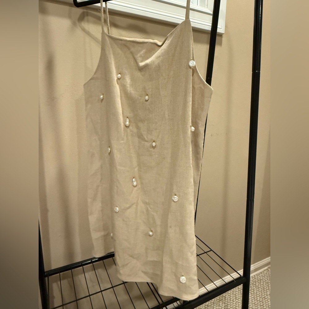 Zara Cream Sleeveless Mini Dress with Embellishments